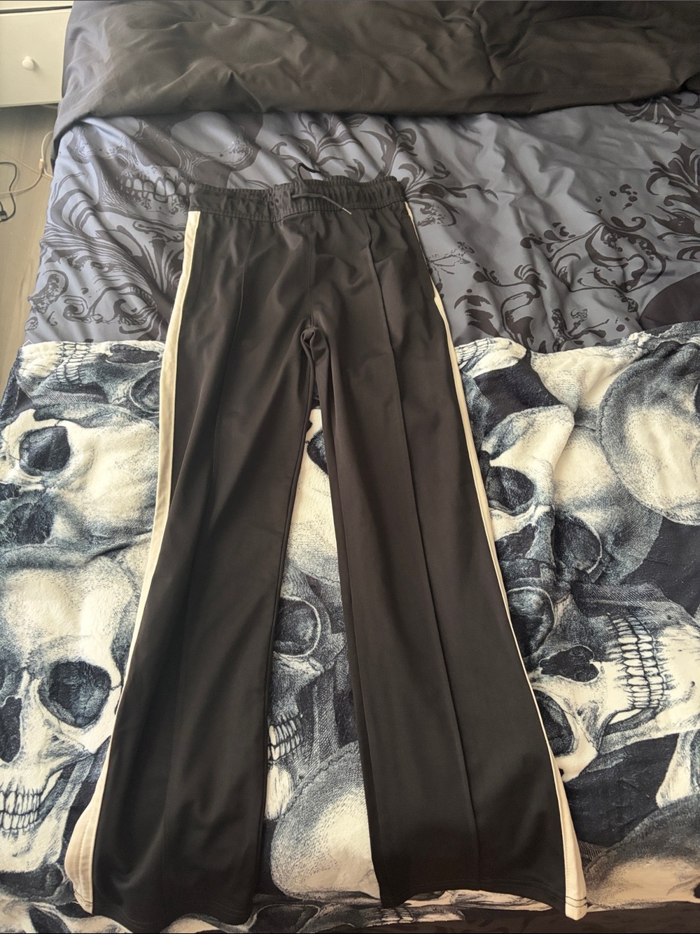 BOYS Black Track Pants with Cream Side Stripes